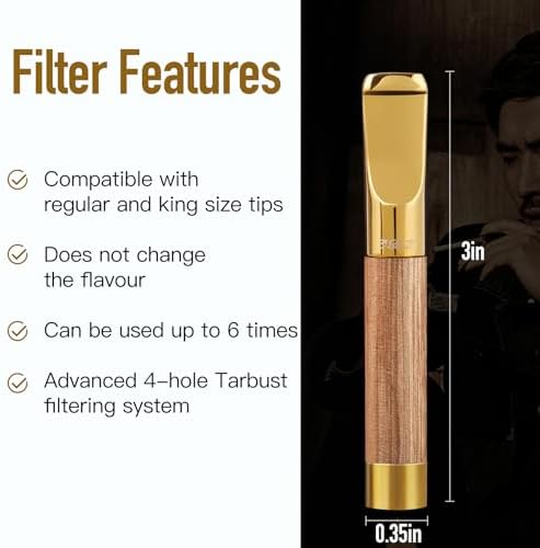 Reusable Washable Cigarette Filter Tips Mouthpiece Handcrafted Solid Wood Metal Smoking Cigarette Filter Never Fade Suitable for Coarse Fine Medium Birthdays Christmas Father Day Gift (Rosewood)