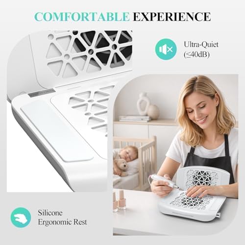 Nail Dust Collector, 2026 Upgrade 2800PA Professional Foldable Nail Vacuum Dust Collector Fan with Filter Papers (30 Pcs) for Acrylic Nail Polishing & Manicure at Nail Salon & Home - White