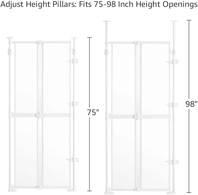 unipaws Transparent Cat Safety Gate, 75"-98" Height and 21"-34" Wdie Adjustable, Auto Closing and No Drilling, Extra Tall Cat Door for Doorway, Stairs