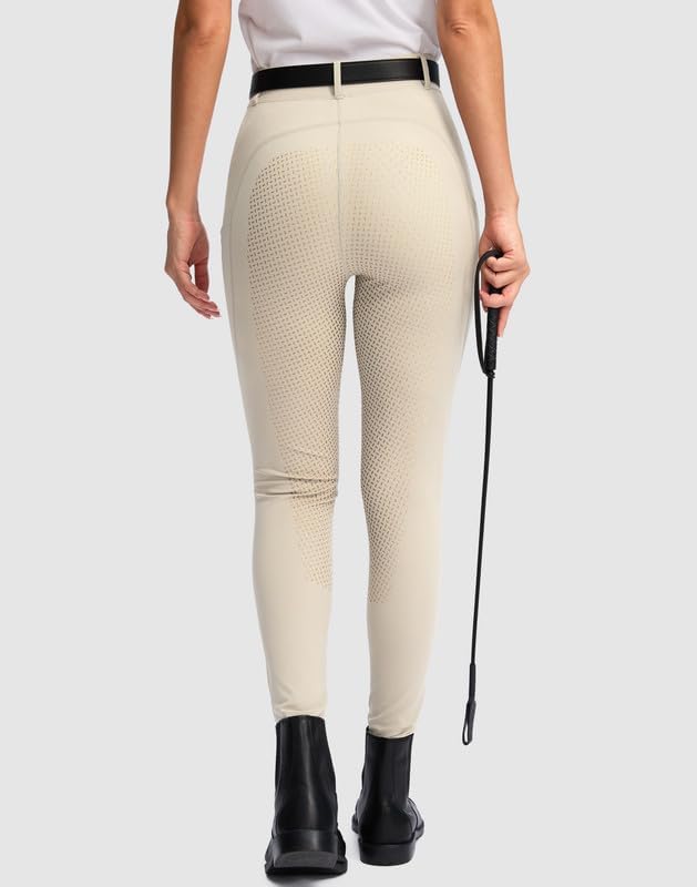 SANTINY Women's Horse Riding Pants Zipper Pockets Silicone Full-Seat Breeches Equestrian Schooling Tights for Women