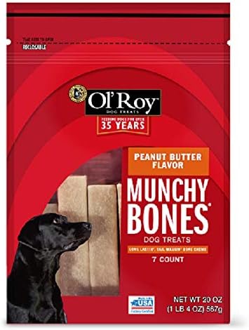 Ol' Roy Pack of 5 Munchy Bone Peanut Butter Flavor Chews Dog Treats, 7 Ct
