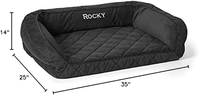 Orvis ComfortFill-Eco Bolster Dog Bed - Plush Rectangular Dog Beds with Three-Sided Bolster for Leaning, Slate - S