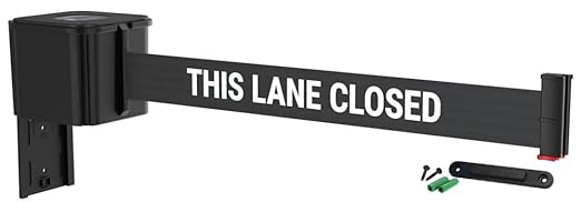 WM412 Retractable Belt Wall Mounted Smooth Black Crowd Control Barrier and Receiving End, 25' This Lane Closed Belt