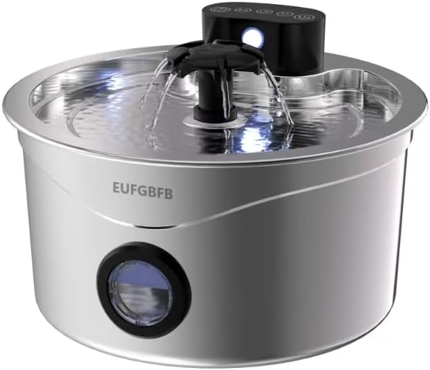 Stainless Steel Cat Water Fountain 2.6L/88oz, Automatic Wireless Pet Drinking Fountain with 4-Layer Filtration, Ultra-Quiet Rechargeable Pump & 3 Flow Modes for Cats and Dogs