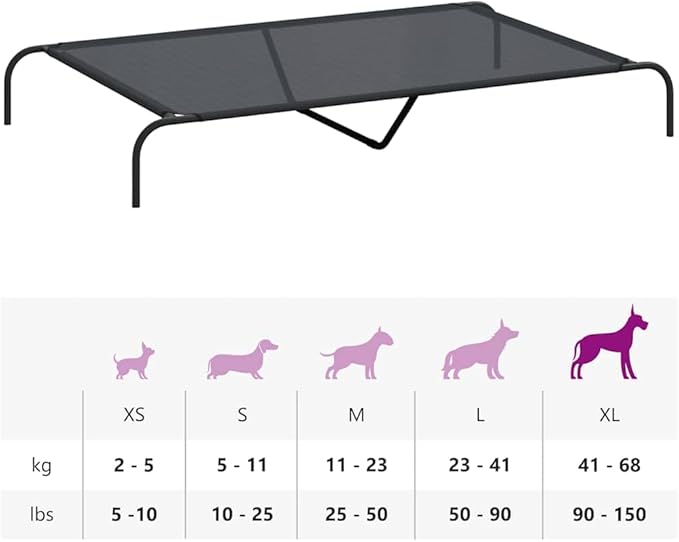 Elevated Dog Bed for Large Breeds, 59 Inch Raised Pet Cot with Breathable Textilene and Heavy-Duty Powder-Coated Steel Frame, Portable Cooling Bed for Outdoor and Indoor Use, Black