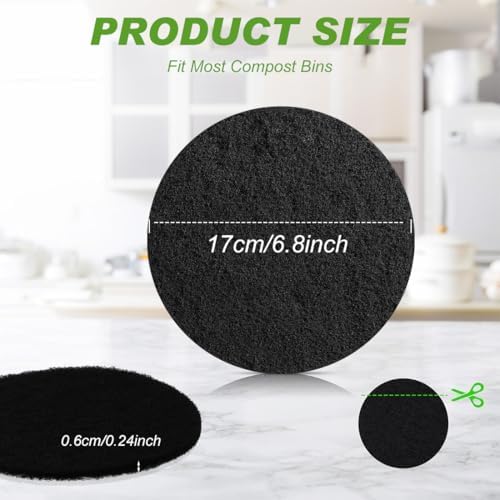 Charcoal Filters for Compost Bucket Activated Charcoal Filter for Countertop Bin Pail Replacement Filters Round 6.8 Inch 4 Pack