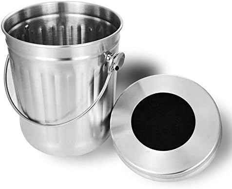 NewlineNY Stainless Steel Indoor Compost Bin for Kitchen Countertop, 1.3 Gallon Recycling Pail Bucket with 2 Charcoal Filters