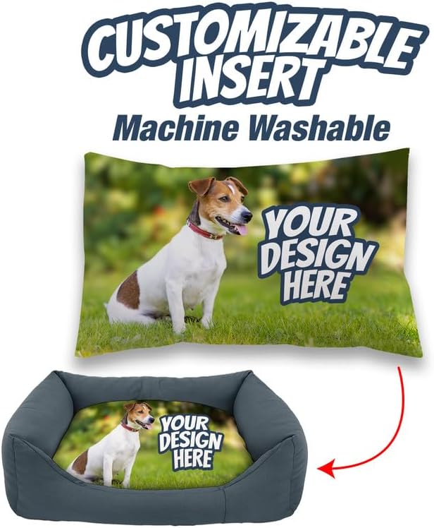 Ships Next Day, Made in USA - Custom Dog Bed – Dog/Puppy Bed w/Navy Blue Base - Personalized Pet Photo Upload - Indoor Use - Ideal Gift - Available in 3 Sizes (27.5x23.5 Inches)