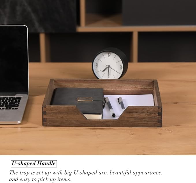 Wood Letter-Size Tray for Office Desktop Organizer - Wooden Front-Load Documents Tray for Mail, Paper, File, Magazine, Pen,Notebook Storage Paper Holder Trays Dark(DGTU-DK)