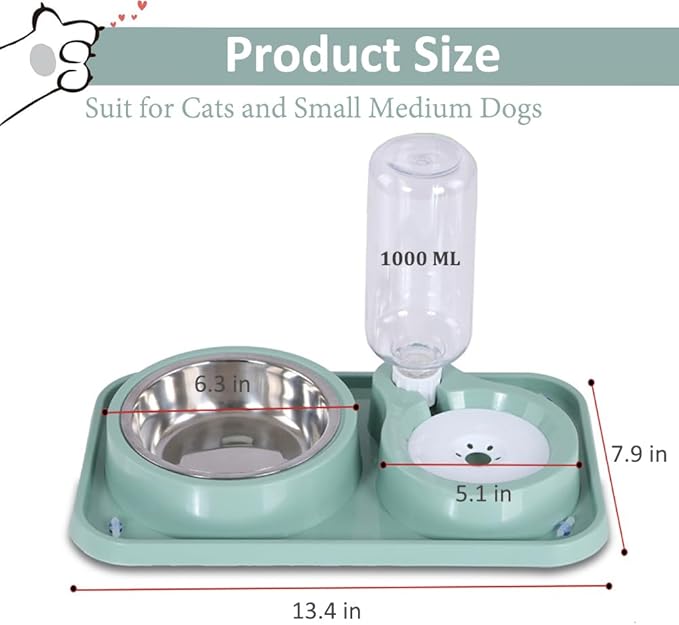 Dog Bowls, Non-Slip Puppy Cat Food and Water Bowl Set with Water Dispenser and Stainless Steel Bowl Detachable Gravity Pet Feeder and Waterer Set for Dogs (Pink, 1000ML)