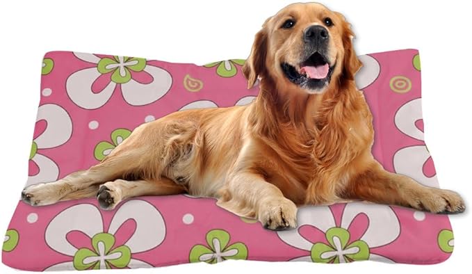 Pink Abstract Floral Corner Crate Dog Bed Pet Bed Mat Dog Beds Crate Pad Bedding for Washable Non-Slip Cushion Washable Pet Beds for Small Dogs Outdoor Mat Pillow Indoor Outdoor 24X18 Inch