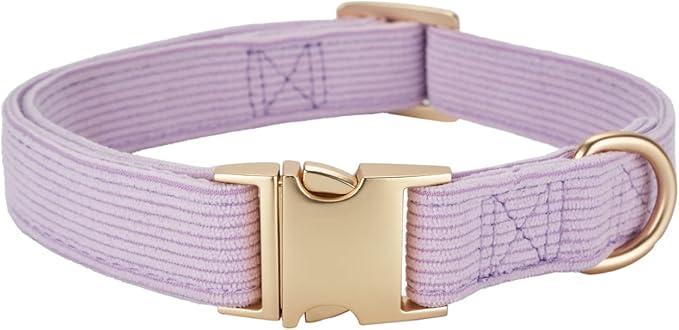 Soft Cotton Dog Collar with Metal Buckle Adjustable Heavy Duty Comfy Corduroy Collars for Small Medium Large Dogs,Lilac,Medium