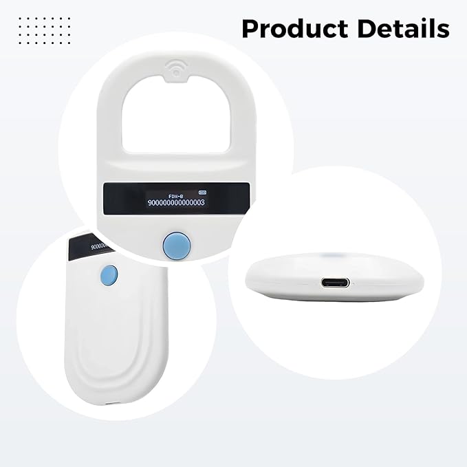 Pet Scanner, 134.2Khz Microchip Reader, Handheld, 0-5.9 in Read, OLED Display, Emid Fdx-B Compatible, for Pet Id Tracking