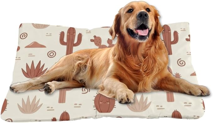 Beige Brown Cute Cactus Washable Dog Bed Mat for Dogs Kennel Pads for Crates Washable Cushion Dog Crate Non-Slip Bed Medium Crate Beds Medium Dogs Patio Mat Cage Small Pets Indoor Outdoor 24X18 Inch