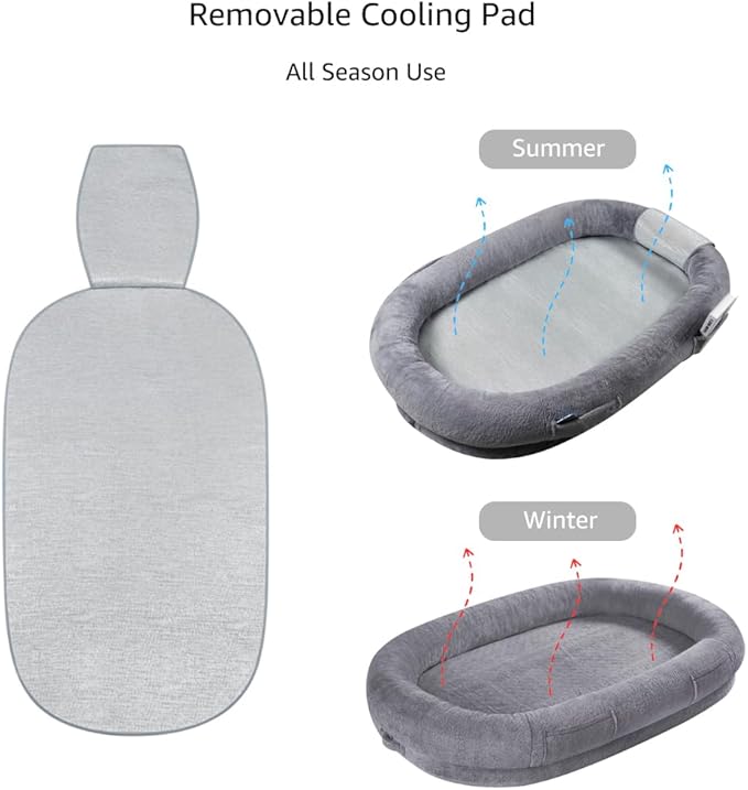 beeNbkks Cooling Human Dog Bed for Adult, All Season Summer Winter Giant Extra Large Human Size Pet Bed with Removable Cooling Pad, Dog Bed for Human with Storage Pocket Washable Cover Portable Handle