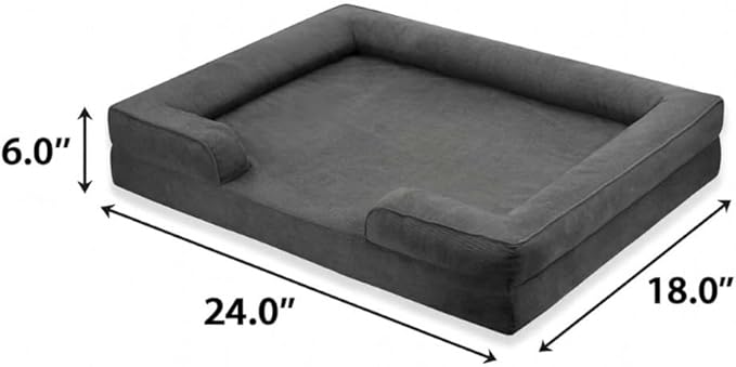 Gray Corduroy Orthopedic Dog Bed with Bolster – Memory Foam, Washable Removable Cover, Non-Slip Bottom (Small)