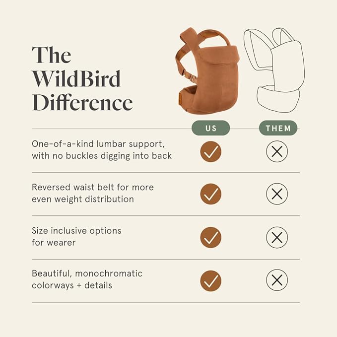 WildBird - Aerial Buckle Carrier - 2-24 Months - Standard (XS-XL) Treepie - Front or Back Carry - Cross Straps, Lumbar Support, Headrest - Hip Healthy - Baby Carrier, Baby Essentials, Amazon Exclusive