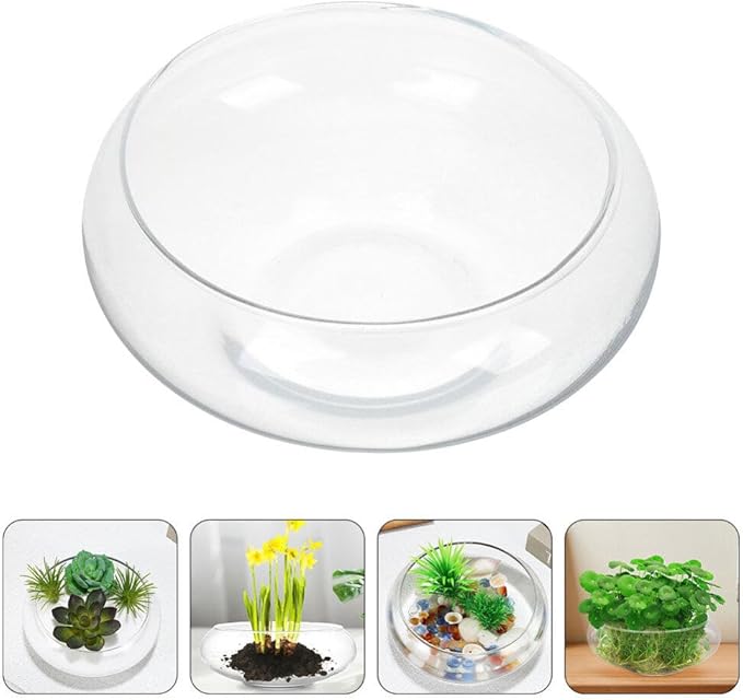 Milisten Glass Vase Bowl, Wide Mouth Flower Vase Round Terrarium Glass Hydroponic Planter Floral Container Clear Fish Bowl Succulents Pot Table Centerpiece 18cm