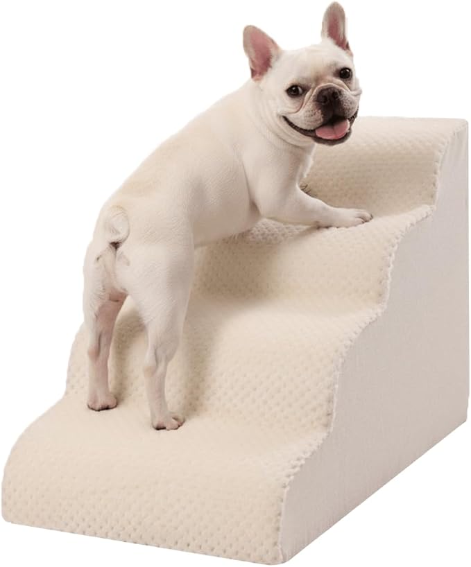 Dog Stairs for Small Dogs 19" H, 4-Step Dog Steps Ramp for High Beds and Couch with Anti-Slip Washable Cover and Durable High Density Foam, Pet Stairs for Cats, Beige