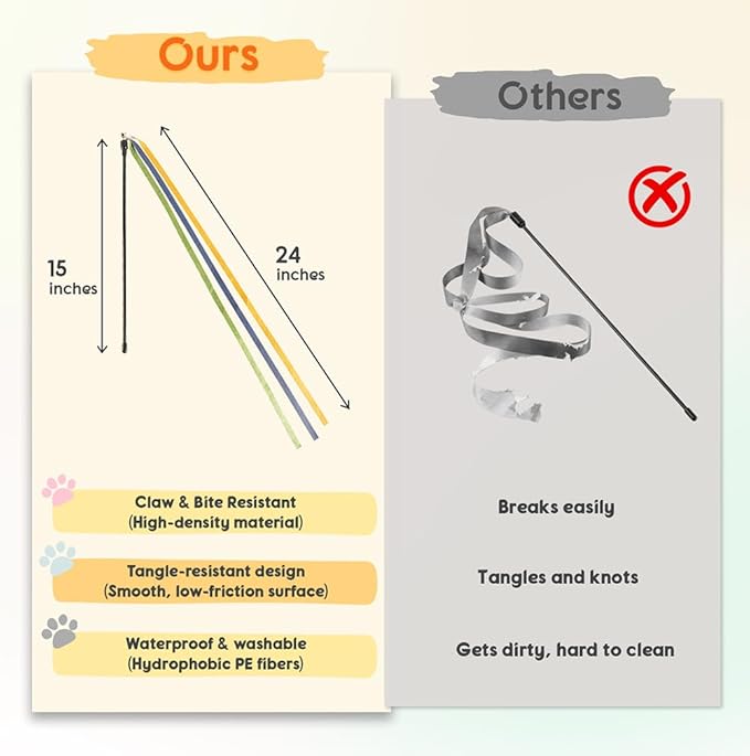 Cat Wand Toy, Interactive Cat Rainbow Wand Toys, Colorful Ribbon Teaser Wand String for Indoor Cats Enrichment, Exerciser, Playing1