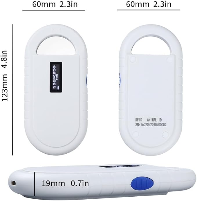 Pet Microchip Scanner ISO11784/85/FDX-B/EMID Animal Handheld Reader,134.2kHz Pet ID Scanner Rechargeable Animal Chip Registration, for Dog/Cat/Pig/Animal (Pure White) with Storage Memory
