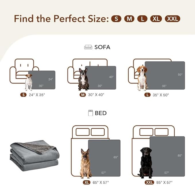 Lekereise Reversible Waterproof Dog Blanket, Super Soft Scratch-Resistant Pet Blanket, Washable Leak-Proof Cover for Sofa Bed Car Seat, for Cats to Large Dogs (Gray, 85" x 59")