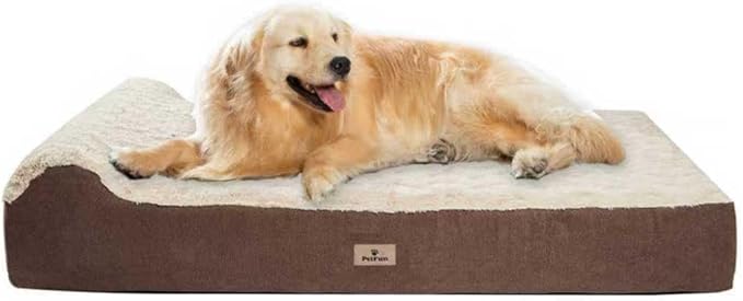 Jumbo Orthopedic Dog Bed for Large Dogs - 7-inch Thick Memory Foam Dog Bed with Pillow Removable Cover Machine Washable, Giant | 50 inch, Brown