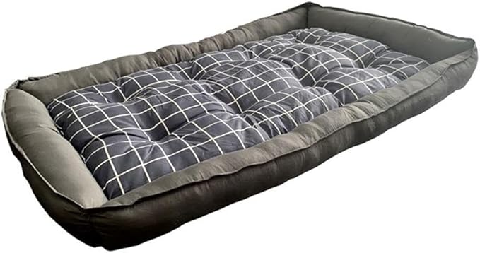Pemberly Row XL Checker Dog Bed, Grey Fabric, Soft Polyester Cushion, Tan Microfiber Suede Finish, Anti-Leak Bottom, Comfy Pet Bed for Medium to XL Dogs, Travel-Ready