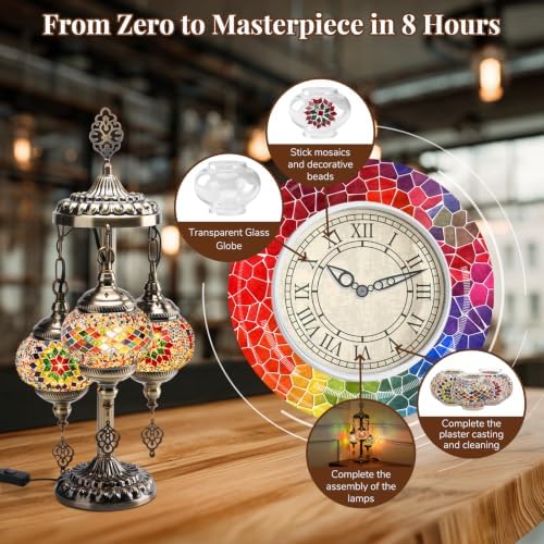 DIY Turkish Mosaic Lamp Kit, 3 Globe Table Lamp Making Kit,Multicolor