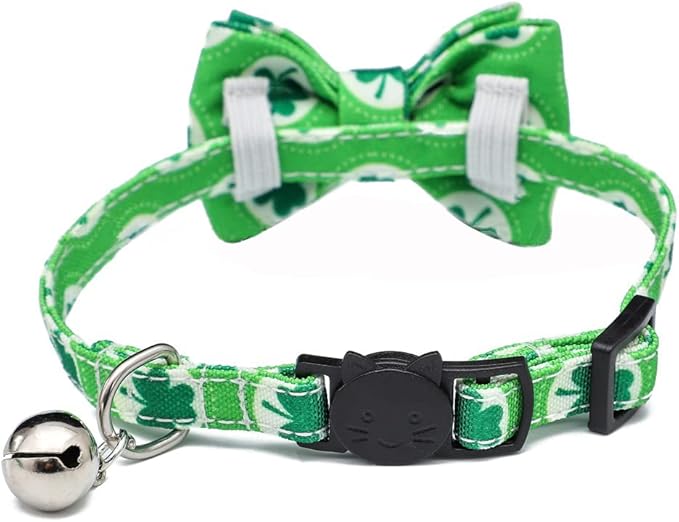 2-Pack Breakaway Cat Collars with Removable Double-Layer Bow Tie and Bell for Boy and Girl Cats,Safety Kitten Collars Suitable for Festivals and Daily. (St. Patrick's Day1)