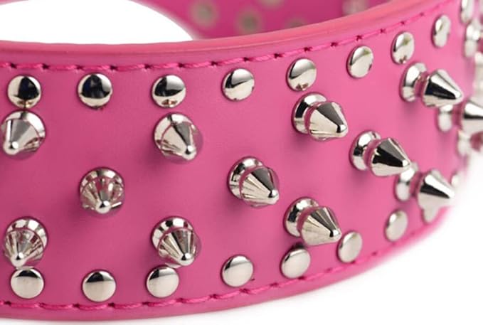 Serijoars Spiked Studded Dog Collar, PU Leather Dog Collar, Adjustable Pet Collars for Medium or Large Breed Pet (L, Gold Brown)