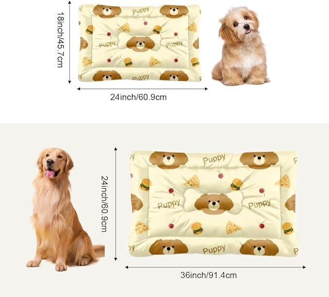 Cute Brown Puppy with Food Dog Beds and Furniture Dog Floor Mat Pad Bed Beds for Crates Washable Non-Slip Bed for Crate Washable Crate Mats Crates Kennel Pillow Indoor Outdoor 24X18 Inch