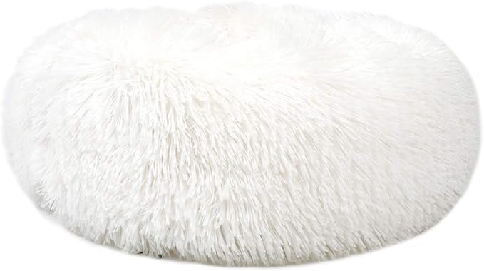 otoez Kitten Puppy Donut Bed - Small Round Dog Cat Beds Anti Anxiety Plush Pet Calming with Non-Slip Waterproof Bottom, Washable (19.7", White)