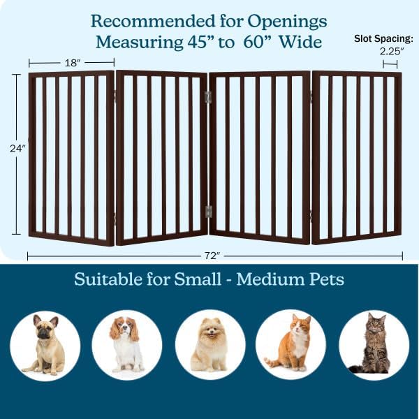 Pet Gate - 4-Panel Indoor Foldable Dog Fence for Stairs, Hallways or Doorways - 72x24-Inch Retractable Wood Freestanding Dog Gates by PETMAKER (Brown)