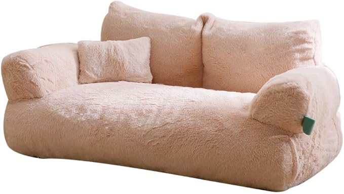 Soft Fluffy Self-Warming Cat Bed | Washable Pet Sofa for Indoor Cats & Small Dogs | Cute Princess-Inspired Kitten Couch & Puppy Bed(Light Orange,29.53''*20.08''*11.02'')