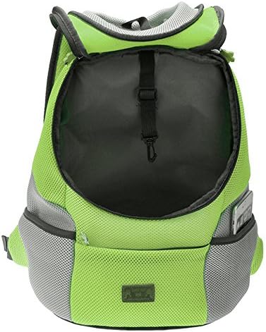 Mogoko Airline Approved Cat Dog Backpack, Puppy Pet Carrier Front Bag with Breathable Head Out Design and Double Mesh Padded Shoulder for Outdoor Travel Hiking (L, Green)