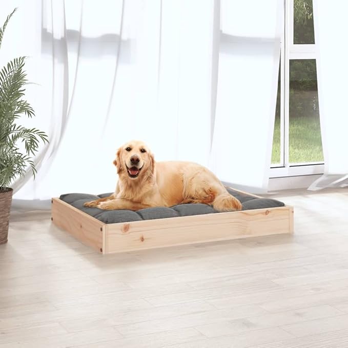 Solid Wood Dog Bed 28.1x21.3x3.5 Inches Pine Frame Pet Sofa for Small Medium Dogs, Rustic Minimalist Raised Bed with Sturdy Construction, Easy Assembly Wooden Pet Furniture for Living Room Bedroom