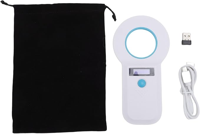 Asixxsix Pet Microchip Scanner, Portable USB Type C Double Frequency Microchip Reader, Universal Scanner with Builtin 800mAh Battery for FDX B EMID ISO11784 85 (White)