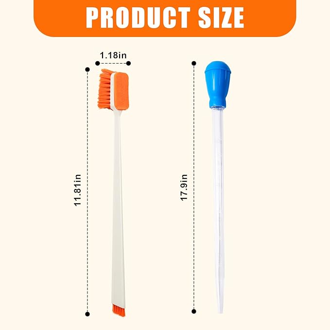 2PCS Fish Tank Cleaning and Feeder Kit, Fish Tank Cleaner Brush and Coral Feeder Set, Turkey Baster for Aquarium, Algae Scraper, Long Pipette for Aquarium Feeding Waste Remover