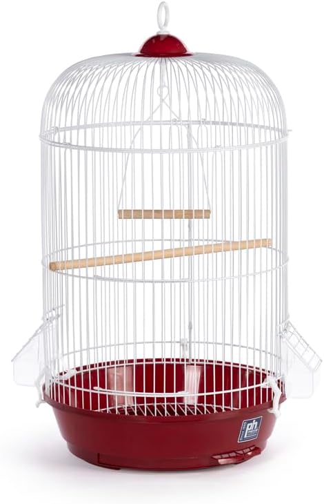 Elegant Escape Small Round Bird Cage with Graceful Design, Durable Metal Construction, Compact Size, and Comfortable Space Red
