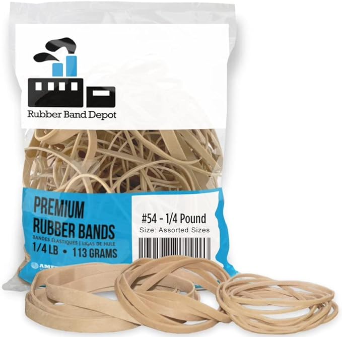Rubber Band Depot, Size #54, ASSORTED SIZES, Everyday Rubber Bands - 1/4 Pound Bag