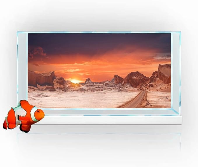 24X16IN Sun and Desert Moon Themed Reptile Habitat on Orange Durable Decorative Background, Terrarium Background with 10EVA Double-Sided Tape