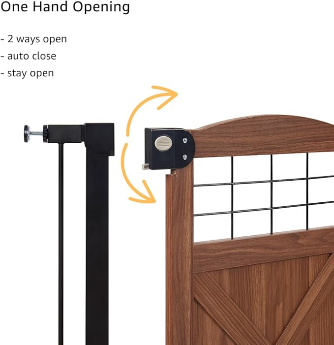 beeNbkks Barn Door Dog Gate, Anti-Kick Pet Gate with Walk Through Door, Modern Farmhouse Puppy Gate, Pressure Mounted Safety Dog Gate for Doorways Stairs House, for 29" to 40" Wide Openings, 30" Tall