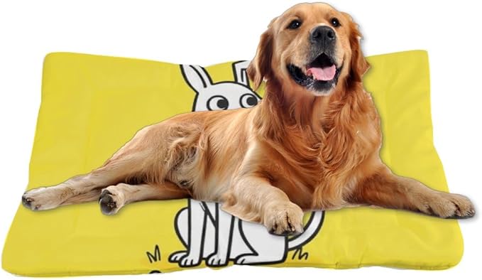 Cute Dog Yellow Chew-Resistant Dog Beds Crate Bed Mattress Puppy Pads Washable Cushions for Lining Pet Crates Washable Non-Slip Bed for Crate Furniture Pet Mats Puppy Indoor Outdoor 36X24 Inch