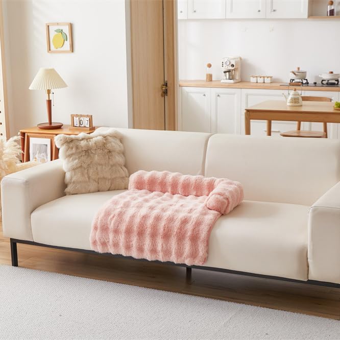 Calming Dog Bed Mat, Fluffy Fuzzy Couch Cover for Sofa, Winter Thickened Pet Mat with Anti-Slip Bottom Warm Soft Cushion Washable Pet Bed for Small Dogs and Cats (Pink, 90x90cm/35.4x35.4in)