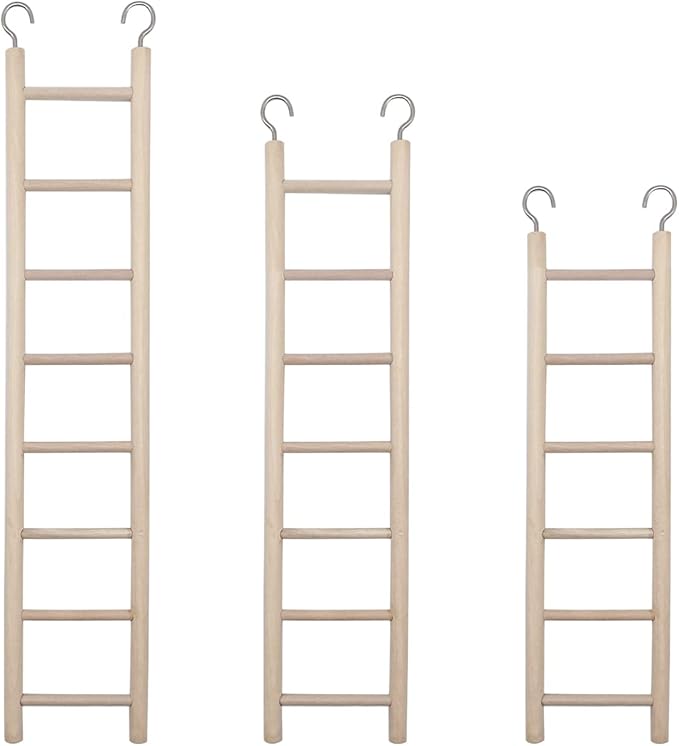3pcs Natural Wooden Bird Ladder Birdie Basics Perch for Cage Parrots Parakeets Cockatiels Climbing Accessories Wood Perch (6 Step 7 Step 8 Step)
