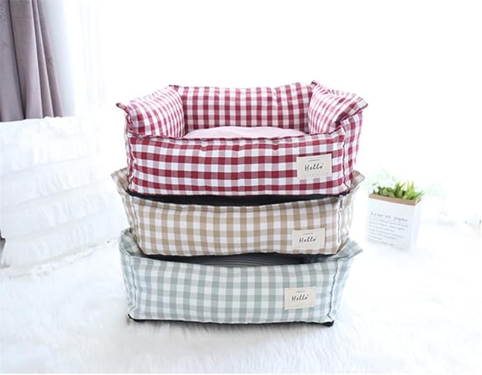 Original Rectangular Pet Bed Soft Cotton Dog Kennel with Non Slip Bottom, Removable Calming Sofa for Small Medium Dogs and Cats, Universal for All Seasons Red S