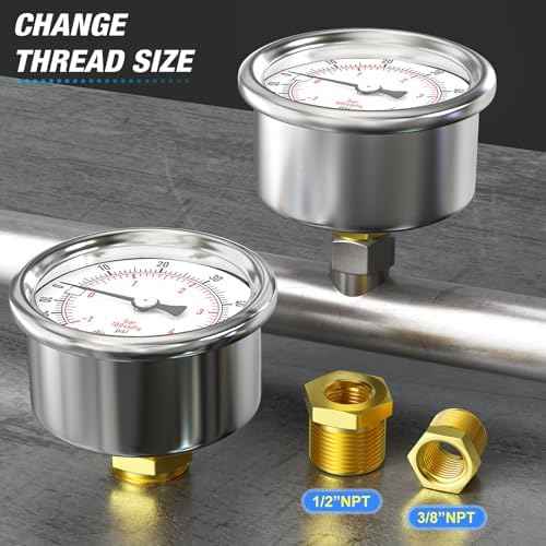 MEANLIN MEASURE -30inHG~60Psi Vacuum Gauge Stainless Steel 1/4" NPT 2"