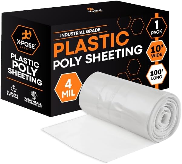 Xpose Safety Clear Plastic Sheeting – 10' x 100' Roll – Heavy Duty 4 Mil Poly Sheet – Waterproof, Dustproof, Vapor Barrier – for Construction, Painting, Industrial Use