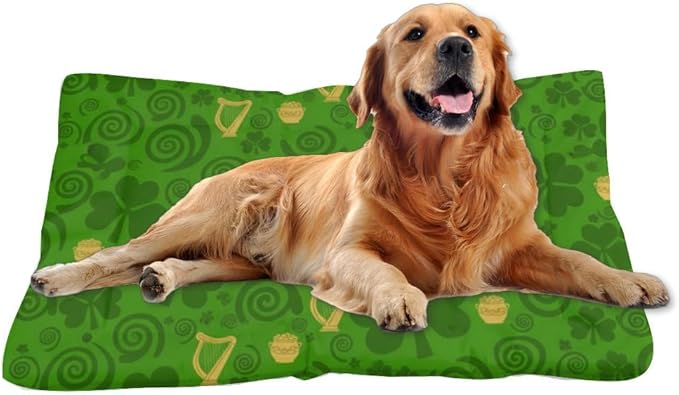 Comfortable Cat Beds with Anti-Slip Bottom, St Patricks Day Leaves Dog Crate Cushion Puppy Pads Dog Beds& Furniture Cozy Pet Mat for Indoor& Outdoor Sofa Cars, Machine Washable 24 X 18 Inch